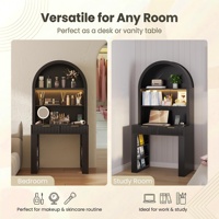 Escritorio Moderno de Roble Negro con Diseño Arqueado, Iluminación LED, Cajones Acanalados, para Oficina en Casa, Sala de Estar, Apartamento, Espacios Pequeños