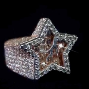 Anillo de Plata de Ley 925 con Diseño de Estrella Brillante con Diamantes Moissanite VVS, Estilo Hip Hop, Lujoso y Elegante - Product Image 3