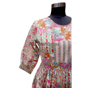 Robe mi-longue vintage pour femme, col rond, imprimé floral, coupe évasée, manches 3/4, tissu en coton respirant et écologique - Product Image 3