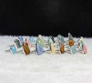 Conjunto de anillos con bisel Chapado en plata al por mayor, joyería de piedras preciosas naturales para aniversario de boda, informal, para la fabricación de suministros al por menor - Product Image 3