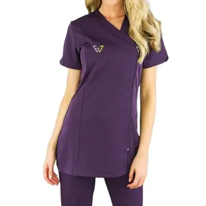 Custom Logo Spa Uniform Salon wear Fashion Uniforms Short Sleeves Spa Tunic Uniformes De Spa Beautician workwear