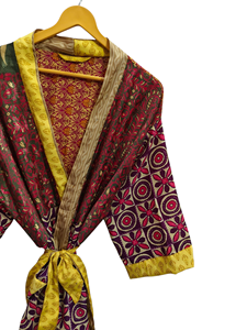 Patchwork soie peignoir Bikini couvrir luxe été Kimono Bikini couvrir, vêtements de nuit longue Robe, - Product Image 3