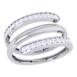 Anillo de Oro Sólido de 18K con Diamantes Engastados en Pavé, Bañado en Rodio, Anillos de Boda Modernos para Mujer (Bicolor Blanco/Amarillo/Oro Rosa) - Product Image 3