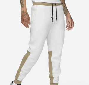 Men's <b>White</b> Cotton Sweatpants With Beige Side Panels Drawstring Waist Elastic Casual <b>Joggers</b> Autumn Wear - Product Image 1
