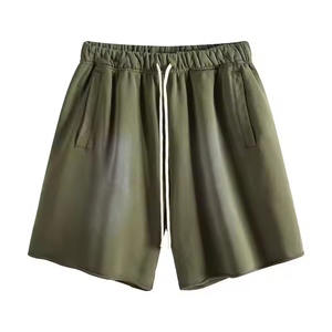 Short en polaire vintage délavé à l'acide pour hommes personnalisé séchage rapide 6XL sérigraphié Streetwear soleil délavé détresse bord coupé sueur éponge - Product Image 3