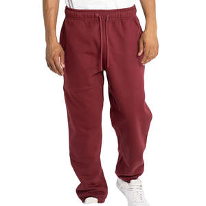 Pantalones de chándal granate para hombre, pantalones deportivos clásicos, puños elásticos con cordón medio, cómodos pantalones forrados de algodón 100% para gimnasio - Product Image 3