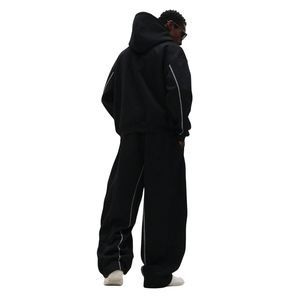 Men's Long Sleeve Zipper-Up Hoodie 450GSM Heavyweight Fleece Oversized Fit Design Embroidered Custom Logo Contrast Piping Hoodie - Product Image 2