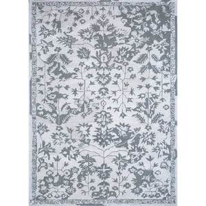 พรมทอมือลายดอกไม้สีเทาและสีดำ ทำจากขนสัตว์และใยวิสโคส รูปทรงสี่เหลี่ยมผืนผ้า สำหรับตกแต่งบ้านและทางเดิน รุ่น TRA-13543 - Product Image 1