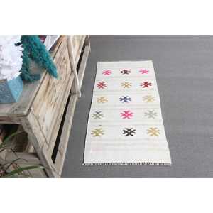 Tapis Kilim, tapis vintage 1,8x3,8 pieds, tapis blanc uni en laine - Product Image 3