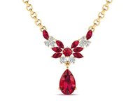 Kalung Batu Permata Ruby Potongan Pir Desain Mewah REYES 6.91 karat dalam Perak Sterling 925 Perhiasan Pesta Moissanite Untuk Wanita