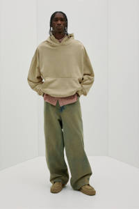 Venta al por mayor personalizado de alta calidad de color beige 100% algodón polar Streetwear Drop Shoulder Oversized Heavyweight Men Pullover Hoodies - Product Image 2