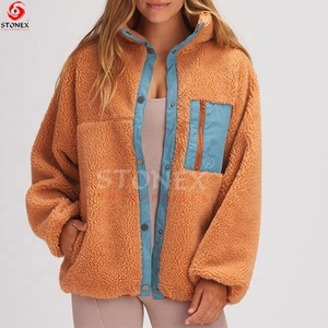 Chaqueta de Sherpa de Tejido Mixto con Capucha para Mujer, Personalizable, Forro de Malla de Poliéster, Bolsillo con Cremallera en el Pecho, Suave y Transpirable - Product Image 4