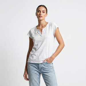 Simple <b>Short</b>-<b>Sleeve</b> <b>Henley</b> T-Shirt, 100% Cotton, One Size Fits All (Sizes 36–42) - Product Image 1