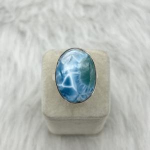 Anillo de Plata de Ley con Larimar Natural, Corte Ovalado, Estilo Bohemio, Hecho a Mano, Regalo de Aniversario para Ella - Product Image 3