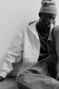 Sudadera con capucha holgada de gran tamaño con cremallera y cordón para hombre, sudadera de algodón y poliéster, gris claro, manga larga, bolsillo lateral diagonal - Product Image 6