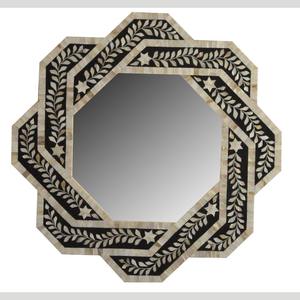Exceptional Antique Octagonal Bone Inlay Wall <b>Mirror</b> <b>Black</b> & Ivory Home Decor Accent <b>Mirror</b> for Living Room Wholesale Dealer - Product Image 2