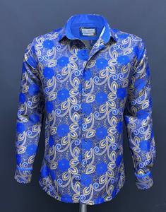 Chemise décontractée de luxe pour homme, bleu roi à carreaux, coupe ajustée, manches longues, boutonnée, en tissu satiné premium 100% coton, style printanier affirmé - Product Image 2