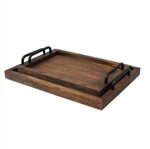 ถาดเสิร์ฟไม้อะคาเซียที่สวยงามถาดไม้ทรงสี่เหลี่ยมสำหรับใส่อาหารที่บ้านถาดตกแต่งโต๊ะทำจากไม้ทึบ - Product Image 3