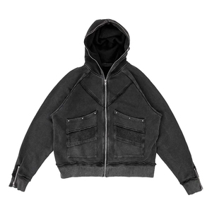 Sweat à capuche d'hiver surdimensionné, lavé à l'acide, personnalisé 100% coton épais, fermeture éclair intégrale, coupe-vent écologique pour hommes et femmes - Product Image 1