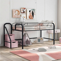 Lit mezzanine moderne en métal, gain de place, avec marches de rangement pratiques pour chambre d'appartement