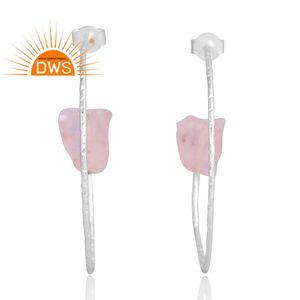 Conception chaude 925 argent Sterling naturel Rose Quartz pierres précieuses boucle d'oreille bijoux personnalisés pour les femmes cadeau pour elle - Product Image 1