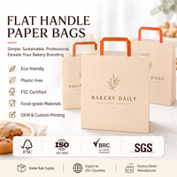 Bolsa de Papel Kraft Resistente al Aceite con Asa Plana, Bolsa de Embalaje para Alimentos, Impresión Personalizada para Aperitivos Fritos, Panadería, Comida para Llevar, Venta al Por Mayor, OEM