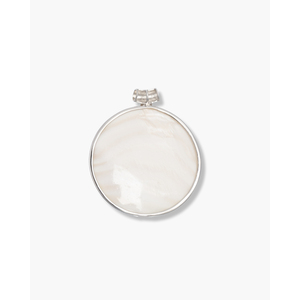Pendentif rond en acier inoxydable plaqué rhodium et or avec accents de diamants et de perles - Product Image 3