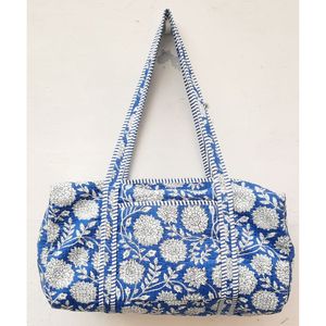 Large Capacity Lightweight Sport Durable Cotton Travel Bag Casual Easy Carry Zipper Indigo Floral Print Block Quilted Machine - Product Image 1