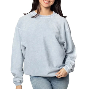 High Street Style 100% Plain Cotton Crewneck Acid Wash Sweatshirt for Women Oversized <b>Drop</b> Shoulder Winter Casual Hoodies - Product Image 2