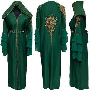 Luxe modeste femmes Satin Abaya Farasha Jalabiya robe arabe style de fête avec travail de la pierre et taille naturelle - Product Image 1