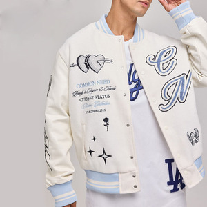 Veste universitaire blanche à motif brodé pour hommes Letterman College Baseball Bomber veste d'hiver Vente en gros sur mesure - Product Image 6