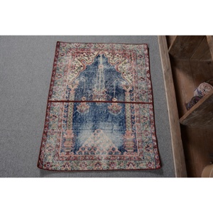 Alfombra Turca de 2.4x3.2 pies, Alfombra Azul con Estampado Animal, de Lana - Product Image 1