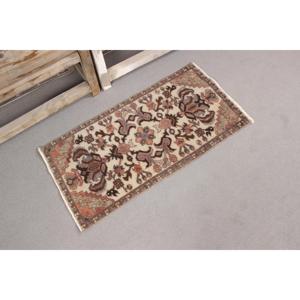 Turkish 1.2x3 ft Rug, Vintage Rug, <b>Brown</b> Bordered Rug <b>Wool</b> - Product Image 4