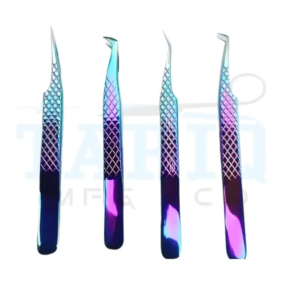 Pinça para cílios de beleza revestida de plasma Tariq MFG CO, conjunto de 4 peças de pinças para cílios de alta qualidade
