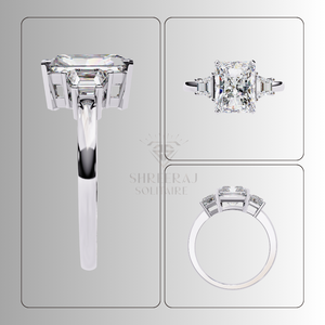 Bague solitaire de luxe pour femme, diamant taille radiant, trois pierres, 4,50 carats au total, certifié IGI, diamant de laboratoire CVD, personnalisable, en or massif 14K/18K - Product Image 6