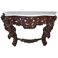 Table console convertible au design classique avec structure en bois de mahogany massif et plateau en marbre pour salon, chambre, appartement, hôtel
