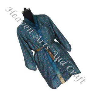 KS010-Kimono vintage en soie pure pour femme, robe de nuit courte, double poche, pour l'été - Product Image 4