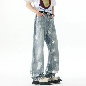 กางเกงยีนส์ผ้ายืดสำหรับผู้ชายออกแบบได้ตามต้องการเสื้อผ้าแนวสตรีทฮิปฮอปสไตล์วินเทจ3D - Product Image 2