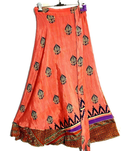 Vintage Blue Silk Maxi <b>Skirt</b> Multi-Color Print Wrap Pleats All-Season Korean Style Boho Hippie Festival Wear for Breathable - Product Image 1