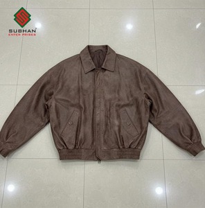 Blouson aviateur oversize en similicuir pour homme et femme, élégant, marron vieilli, manteau d'hiver, fermeture éclair, style vintage décontracté - Product Image 1