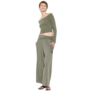 Colección de Pantalones Tejidos Transpirables de Cintura Alta para Mujer - Estilo Casual Clásico, Corte Ancho, Lavado de Color, Talla XL para Oficina, Verano - Product Image 3