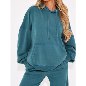 Sudaderas con capucha de diseño personalizado lavado ácido para mujer Casual Drop Shoulder Streetwear Vintage colección de invierno de talla grande al por mayor - Product Image 4