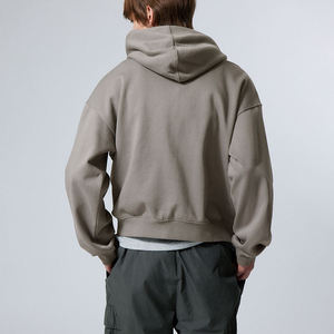 Sweat à capuche personnalisé en gros 2025 pour hommes, en molleton français uni, court, 100% coton, respirant, broderie, fermeture éclair avec logo - Product Image 4