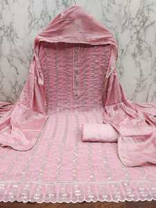 Fausse Georgette avec broderie intérieure en soie douce et travail à la main Matériau de robe multicolore pour femme - Product Image 4