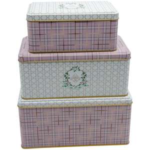 ชุดกล่องเก็บโลหะสี่เหลี่ยม-260x170x125มม.-245x145x100มม.-193x117x88มม. (ชุด3) ดีไซน์สีดอกกุหลาบ - Product Image 1