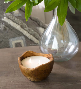 Bol à bougie en bois de qualité supérieure, fait à la main, écologique, bol en bois naturel pour une ambiance rustique à la maison et la décoration de table - Product Image 2