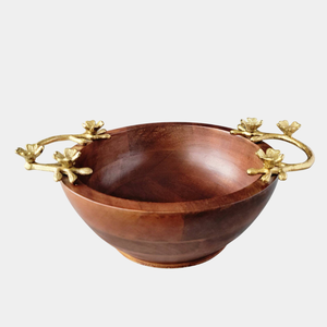 Bol de service de nourriture en bois de la plus haute qualité avec accent doré bol de service de fruits et salade pour un affichage parfait pour la restauration de mariage - Product Image 3