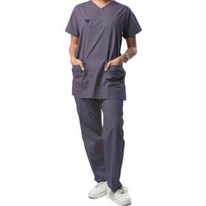 สครับทางการแพทย์ Unisex V คอพยาบาลเครื่องแบบ Anno สครับทางการแพทย์เครื่องแบบสีเทา OEM สแปนเด็กซ์แพทย์สนับสนุน - Product Image 1