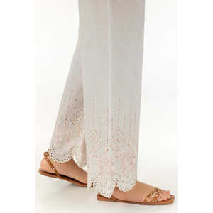 Pantalon large en mousseline brodée Off-White pour femme, taille haute/moyenne, élastique, respirant, design formel, élastique coloré - Product Image 1