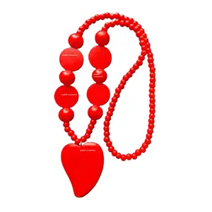 2024 New Arrival High Quality Fashion Women's Jewelry Chunky Red Wood Heart Long Statement Boho Lagen look Necklace